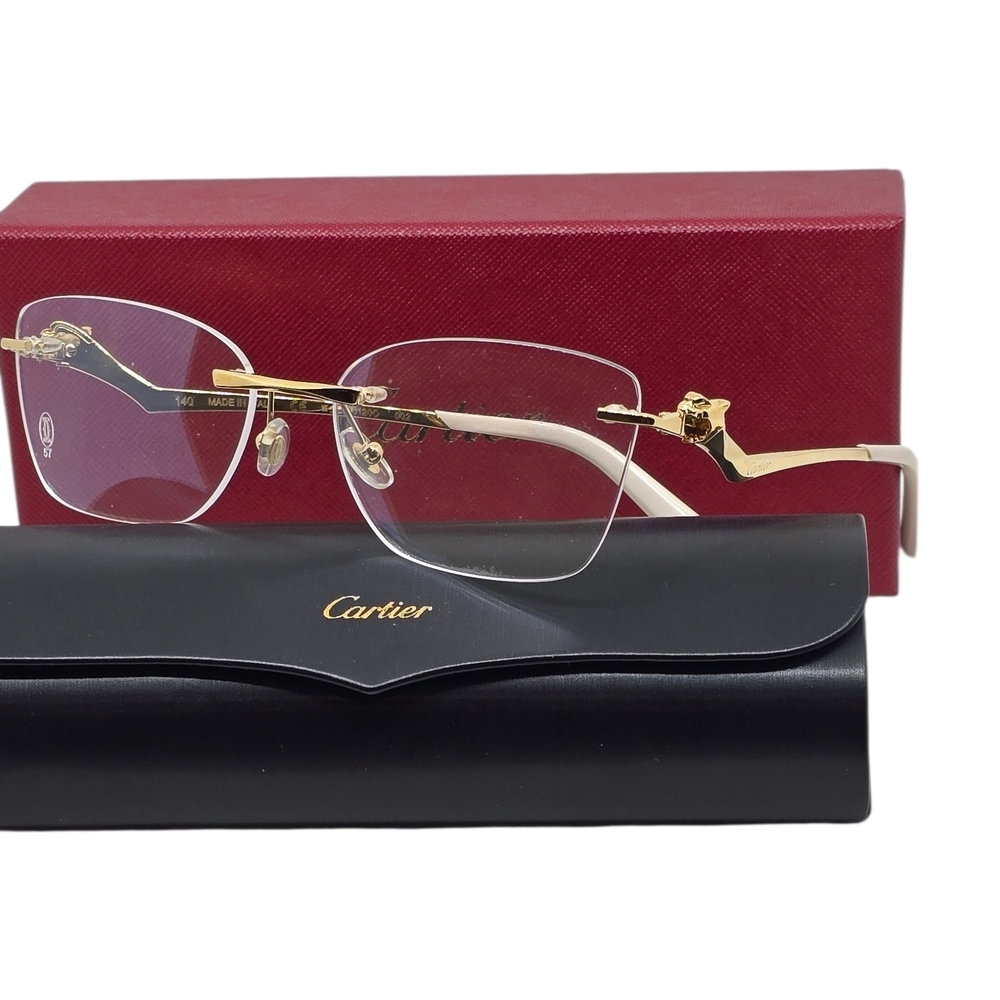 Cartier Gold and White Rimless Glasses